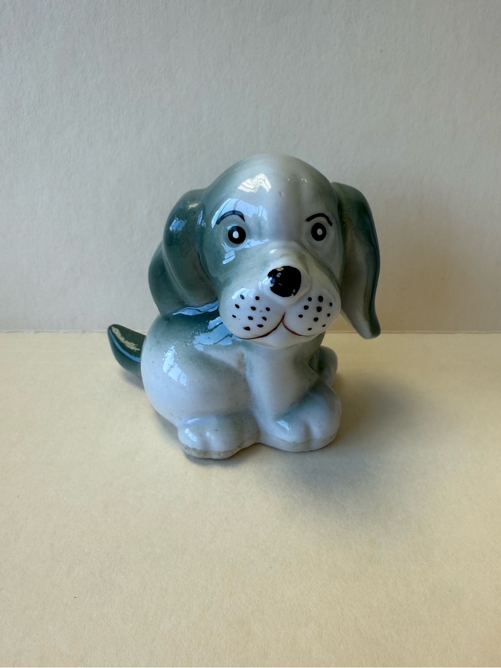 Vintage NANCO Ceramic Seafoam Green & White Hand Painted Face Puppy Dog Figurine